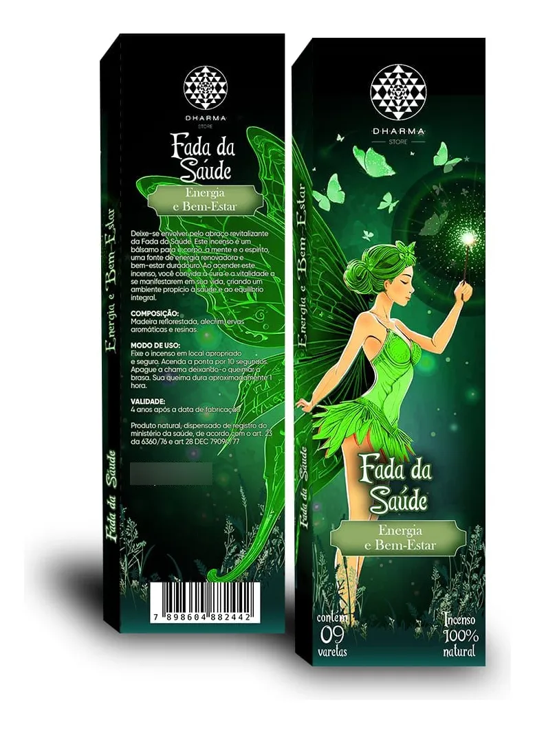 Incenso Natural Dharma - Fada da Saúde Deixe-se envolver pelo abraço revitalizante da Fada da Saúde. Este incenso é um bálsamo para o corpo, a mente e o espírito, uma fonte de energia renovadora e bem-estar duradouro. Ao acender este incenso você convida a cura e a vitalidade a se manifestarem em sua vida, criando um ambiete propício à saúde e ao equilíbrio integral.
