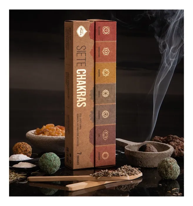 Características principais Marca Sagrada Madre Modelo Bombinha Formato do incenso Redondo Tipo de embalagem Caixa Fragrância 7 Chakras Características de venda Formato de venda Unidade Unidades por embalagem 7 Peso Peso líquido 10 g Outros Duração 8 m Ingredientes Ervas aromaticas, Essências especiais, Madeira