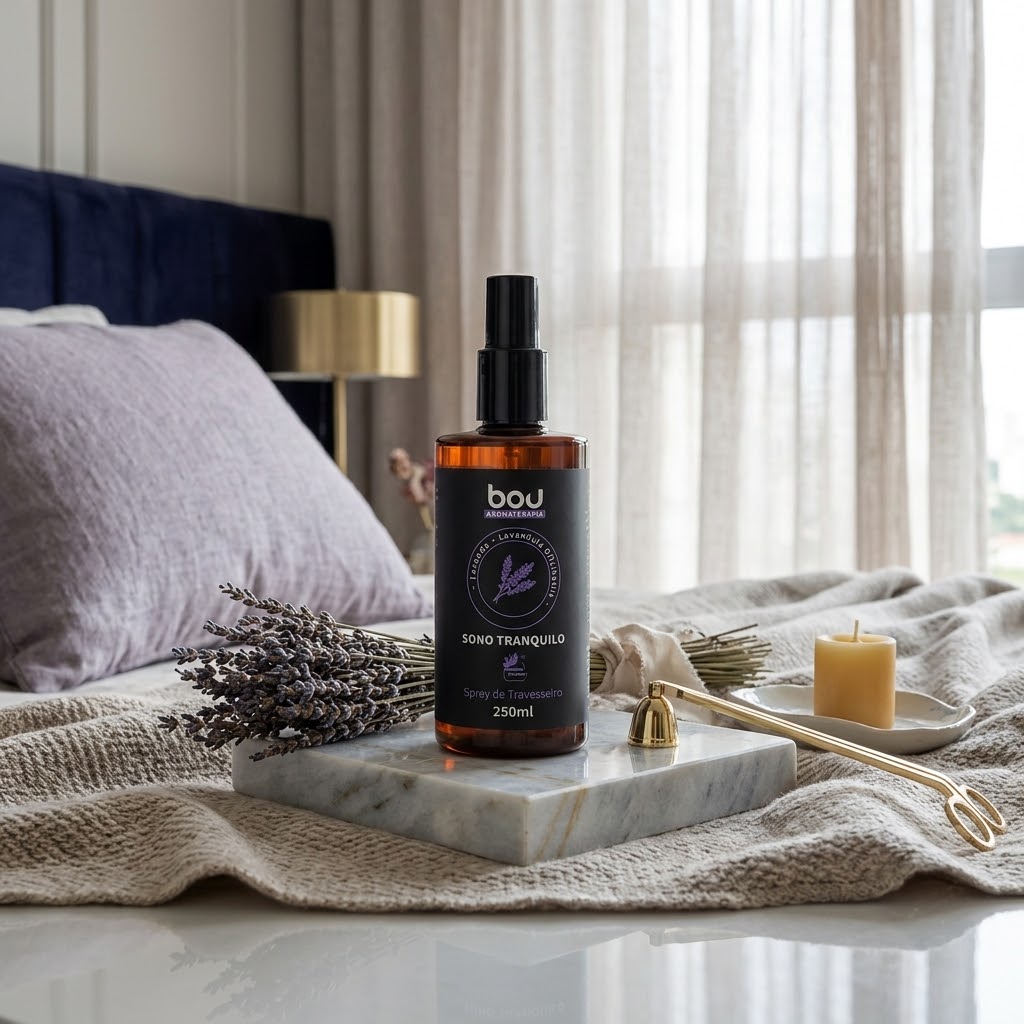 Transforme suas noites em momentos de calma e bem-estar com o Spray de Travesseiro Sono Tranquilo. Enriquecido com Óleo Essencial de Lavanda 100% puro e natural, ele proporciona uma experiência relaxante que auxilia na indução ao sono e melhora a qualidade do descanso.