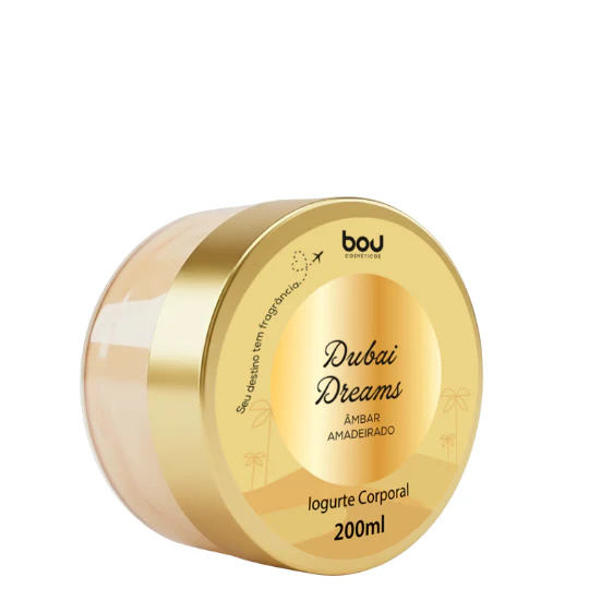 IOGURTE CORPORAL DUBAI DREAMS 200ML Textura de iogurte com um sensorial levemente fresco, que hidrata a pele de forma suave. Leve e refrescante, tem rápida absorção e alta espalhabilidade, deixando a pele macia e sedosa. Possui a fragrância Âmbar Amadeirado, intensa e envolvente, inspirada nas noites douradas do deserto.