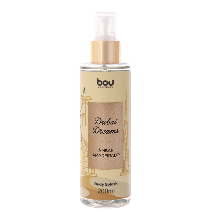 Onde o mistério encontra a elegância: bem-vinda a Dubai! Intensa e envolvente como as noites douradas do deserto. Dubai Dreams é luxo e mistério em uma fragrância marcante, para quem nunca passa despercebida. Modo de usar o Body Splash Dubai Dreams Âmbar Amadeirado 200ML Aplicar pressionando a válvula spray em direção à pele, sempre que desejar.