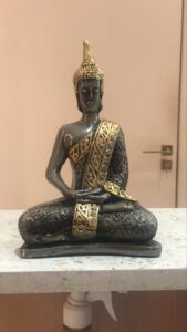 A Estátua Buda 35cm Meditando é uma peça decorativa que traz um toque de serenidade e elegância ao seu ambiente. Com uma altura de 35 cm, esta réplica do Buda Sidarta é ideal para quem busca harmonizar o espaço com uma temática zen. Feita em gesso resinado premium e com acabamento em ferro envelhecido, a escultura exala um charme rústico que se adapta a diversos estilos de decoração. A escultura representa o Buda da Prosperidade, simbolizando paz interior e abundância. Seu design meticuloso e detalhes refinados fazem dela uma peça de destaque, perfeita para salas de estar, escritórios ou espaços de meditação. Além de ser uma bela adição à sua decoração, também pode ser um presente significativo para amigos e familiares que apreciam a filosofia budista. Com dimensões de embalagem de Estátua Buda é fácil de posicionar em qualquer lugar. Sua presença não apenas embeleza o ambiente, mas também convida à reflexão e ao relaxamento. Transforme seu espaço com esta peça que une arte e espiritualidade de forma harmoniosa. Garantia do vendedor: