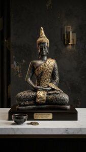 A Estátua Buda 35cm Meditando é uma peça decorativa que traz um toque de serenidade e elegância ao seu ambiente. Com uma altura de 35 cm, esta réplica do Buda Sidarta é ideal para quem busca harmonizar o espaço com uma temática zen. Feita em gesso resinado premium e com acabamento em ferro envelhecido, a escultura exala um charme rústico que se adapta a diversos estilos de decoração.