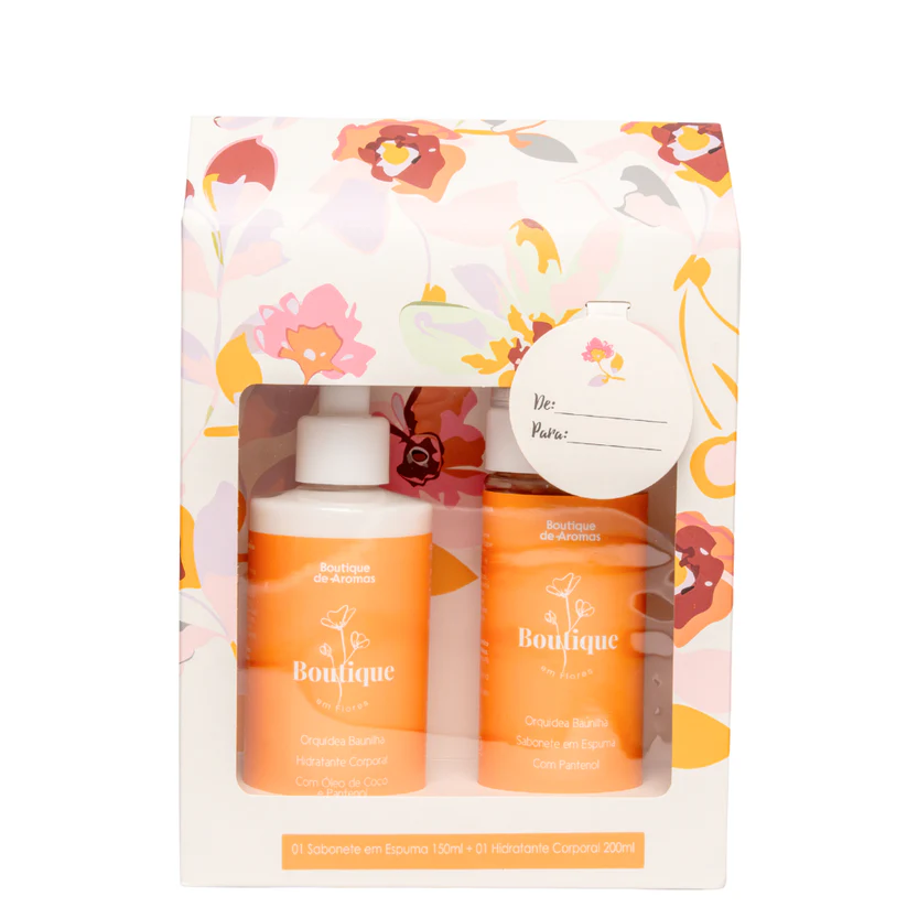 Um presente delicado para transformar o cuidado diário em um ritual de prazer e sofisticação. Com textura cremosa e toque envolvente, o Hidratante Corporal oferece hidratação intensa e duradoura. Enriquecido com Pantenol e Óleo de Coco, nutre profundamente e deixa a pele macia, perfumada e com um brilho saudável. Sua fragrância suave de Orquídea com Baunilha envolve o corpo em uma sensação de aconchego e elegância. O Sabonete em Espuma, com sua fórmula leve e cremosa, limpa suavemente enquanto envolve a pele em uma espuma delicada e perfumada. Com Pantenol, ajuda a manter a nutrição e revitalização da pele, trazendo suavidade e conforto desde o primeiro toque.