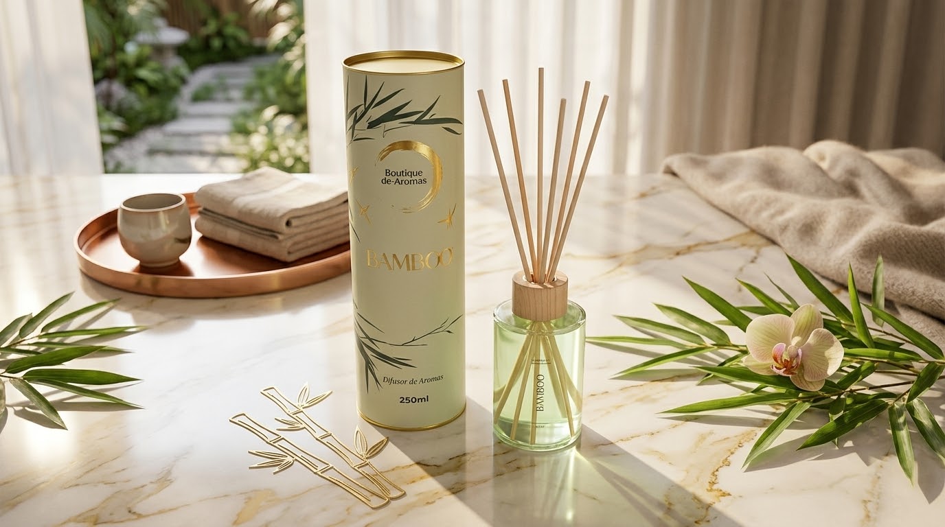 Com layout elegante e inovador, o Difusor de Aromas Bamboo da Sorte é perfeito para manter a perfumação constante e suave em diversos ambientes. O mix de varetas retas e torneadas remete à leveza, flexibilidade e beleza natural do bambu, conferindo um charme especial à decoração. Sua fragrância harmoniosa, que combina folhas verdes com um toque cítrico, promove uma atmosfera alegre, fresca e equilibrada.