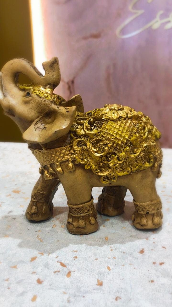 Estátua Decorativa Elefante da Prosperidade Sorte Fortuna Resina Decoração Luxo Indiano Feng Shui