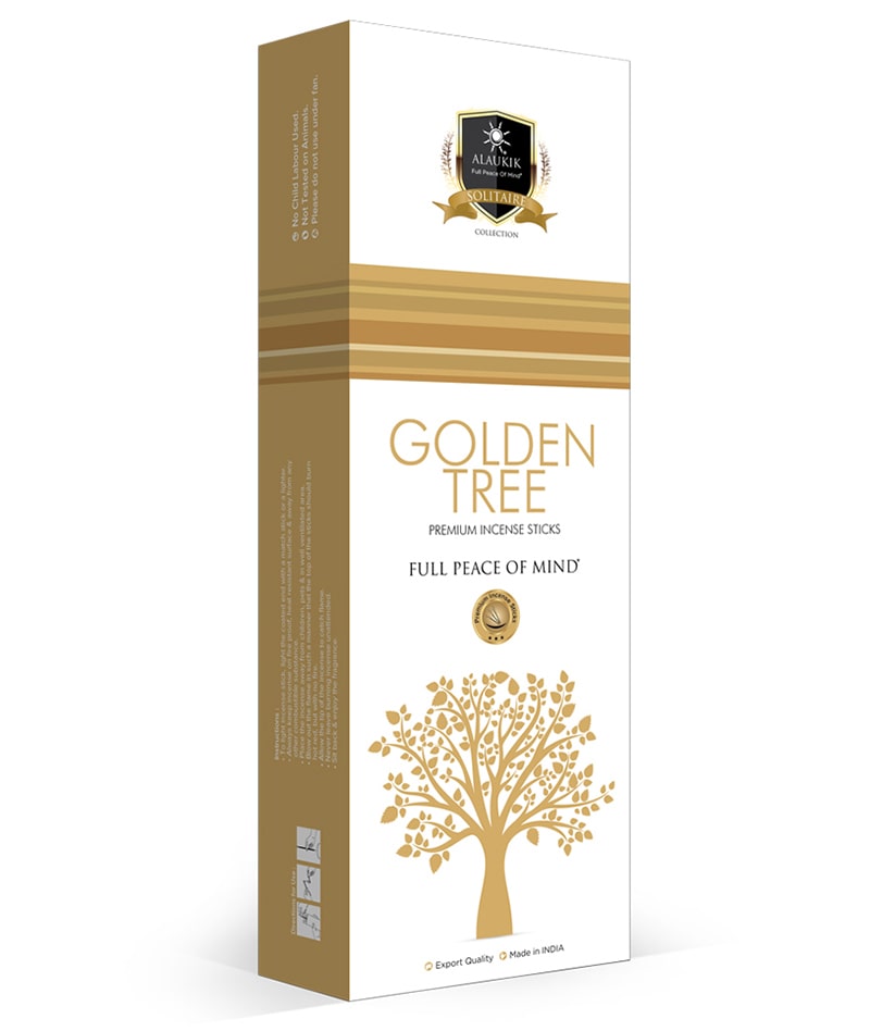 O Golden Tree da Alaukik Incense é um incenso de massala premium feito na Índia, reconhecido por suas propriedades refrescantes, espirituais e de limpeza energética. Vendido em pacotes de aproximadamente 90g (cerca de 60 varetas), é formulado com ingredientes naturais para uma queima lenta.